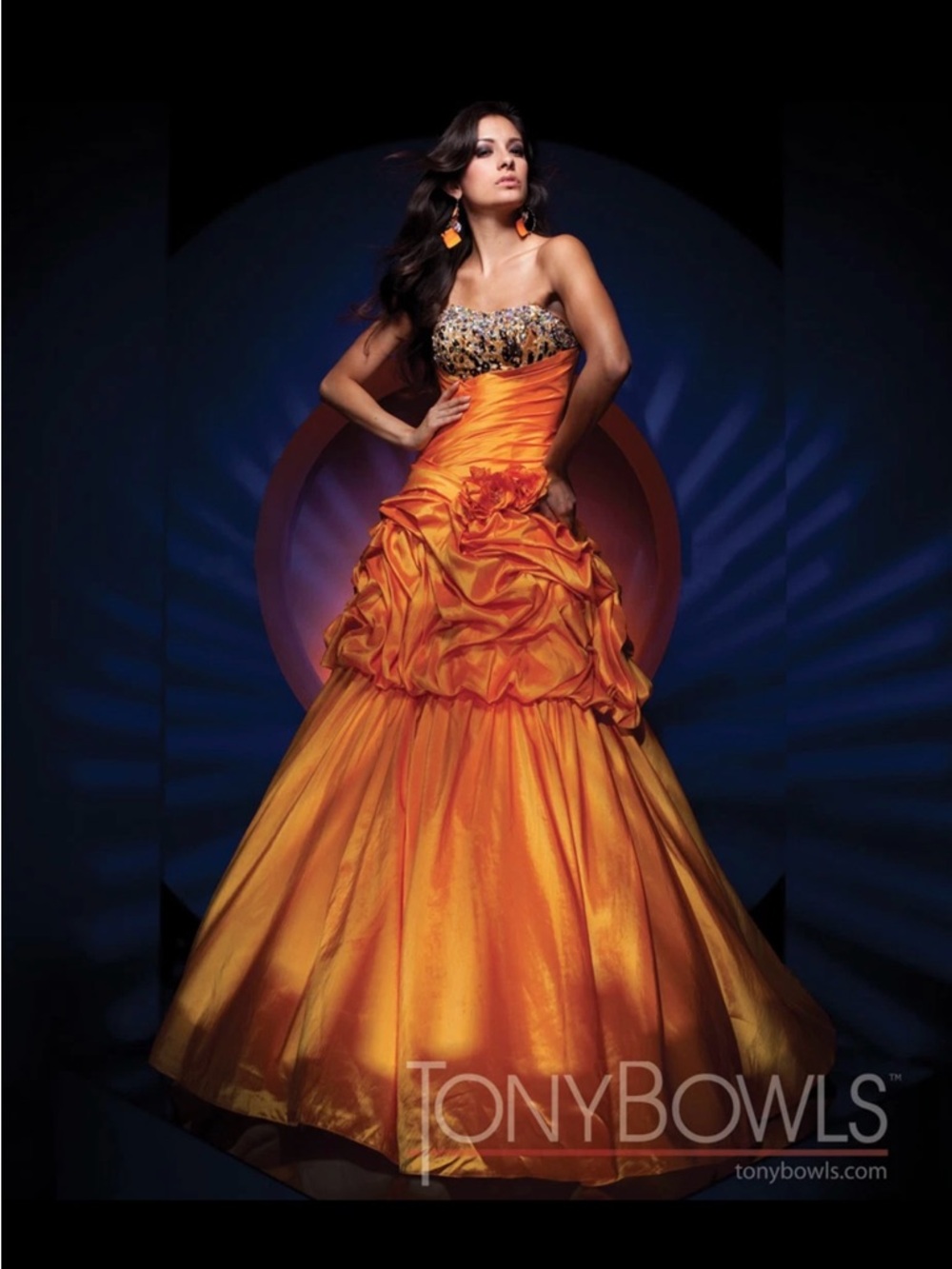 New Tony Bowls Orange Embellished Convertible Maxi to Cocktail Gown 6